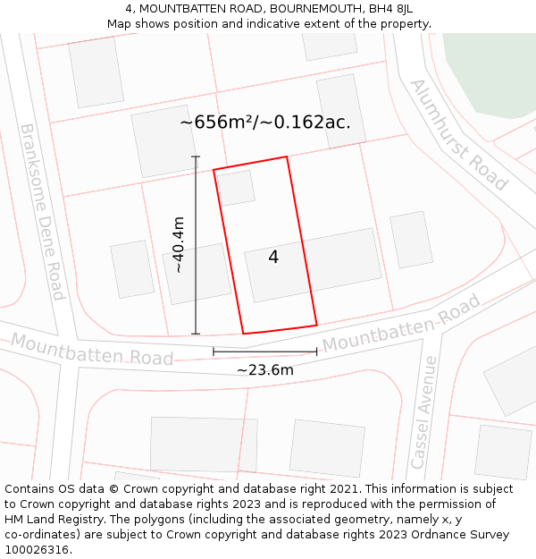 4, MOUNTBATTEN ROAD, BOURNEMOUTH, BH4 8JL: Plot and title map