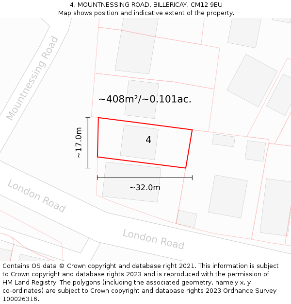 4, MOUNTNESSING ROAD, BILLERICAY, CM12 9EU: Plot and title map