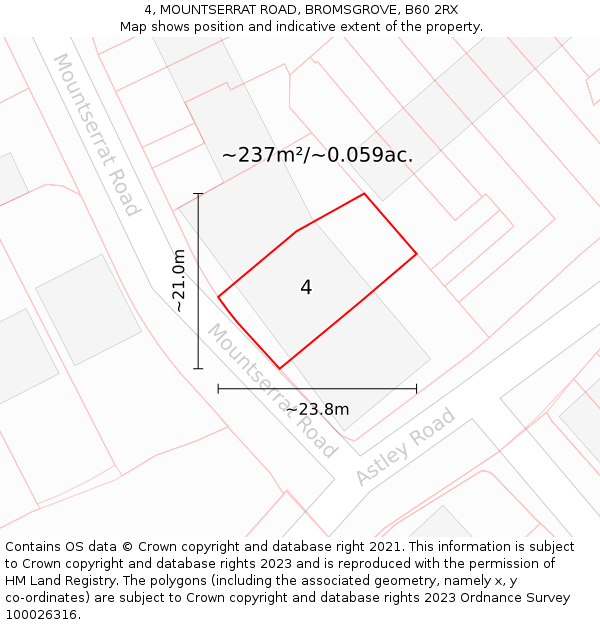 4, MOUNTSERRAT ROAD, BROMSGROVE, B60 2RX: Plot and title map