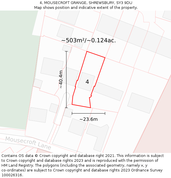 4, MOUSECROFT GRANGE, SHREWSBURY, SY3 9DU: Plot and title map