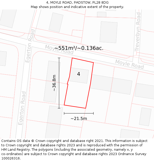 4, MOYLE ROAD, PADSTOW, PL28 8DG: Plot and title map