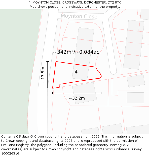 4, MOYNTON CLOSE, CROSSWAYS, DORCHESTER, DT2 8TX: Plot and title map