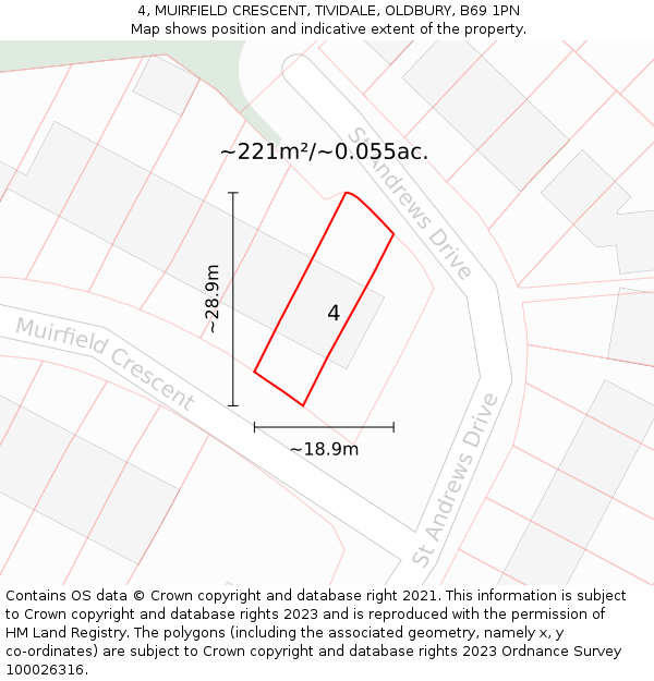 4, MUIRFIELD CRESCENT, TIVIDALE, OLDBURY, B69 1PN: Plot and title map