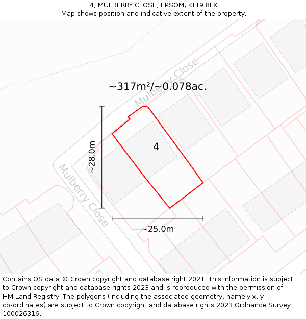 4, MULBERRY CLOSE, EPSOM, KT19 8FX: Plot and title map