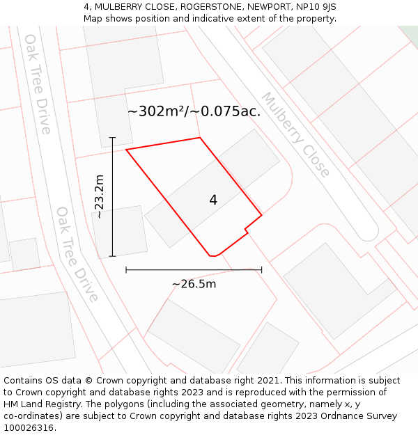 4, MULBERRY CLOSE, ROGERSTONE, NEWPORT, NP10 9JS: Plot and title map