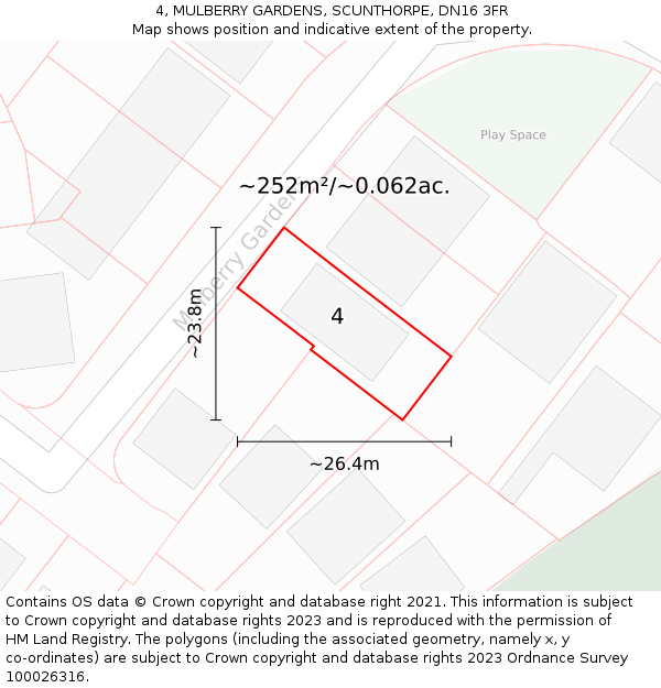 4, MULBERRY GARDENS, SCUNTHORPE, DN16 3FR: Plot and title map