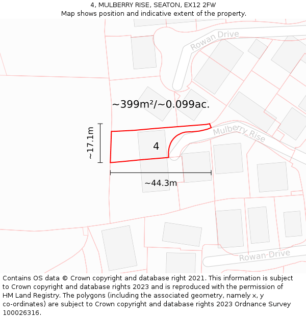 4, MULBERRY RISE, SEATON, EX12 2FW: Plot and title map