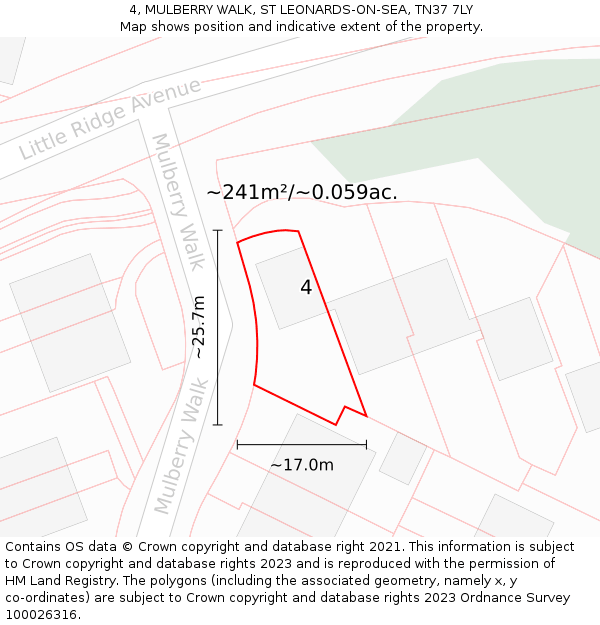4, MULBERRY WALK, ST LEONARDS-ON-SEA, TN37 7LY: Plot and title map