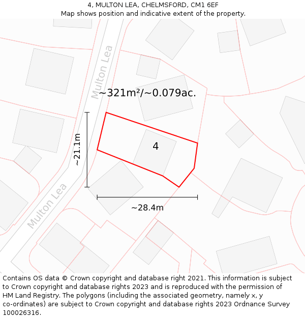 4, MULTON LEA, CHELMSFORD, CM1 6EF: Plot and title map