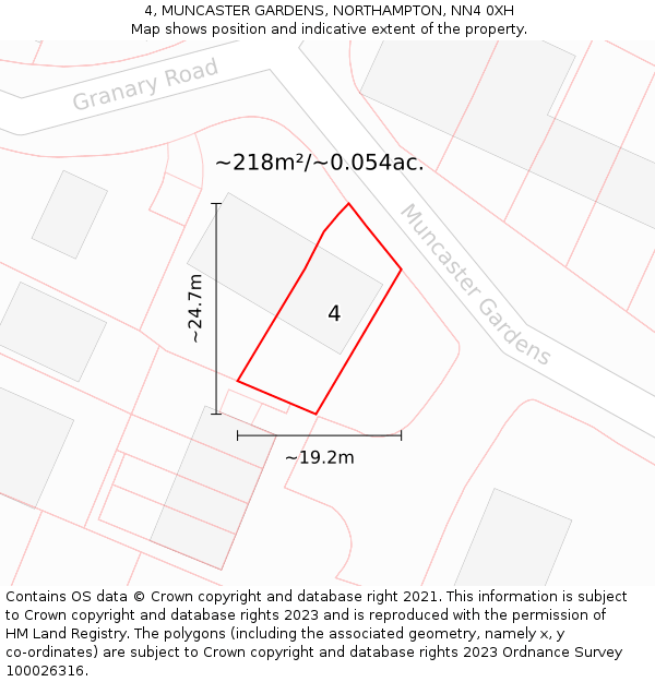 4, MUNCASTER GARDENS, NORTHAMPTON, NN4 0XH: Plot and title map