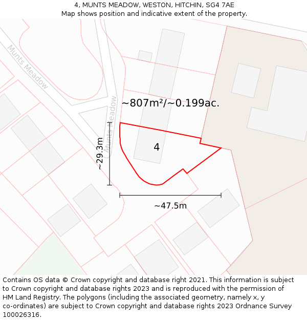 4, MUNTS MEADOW, WESTON, HITCHIN, SG4 7AE: Plot and title map