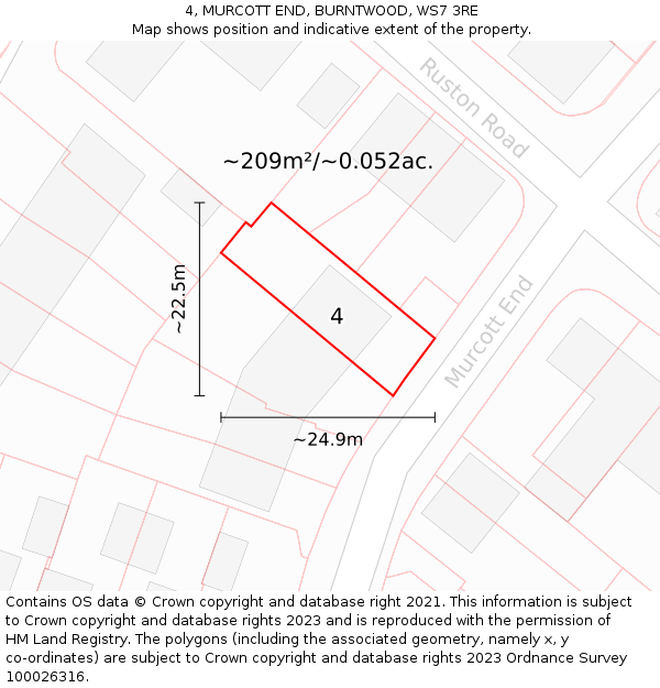 4, MURCOTT END, BURNTWOOD, WS7 3RE: Plot and title map