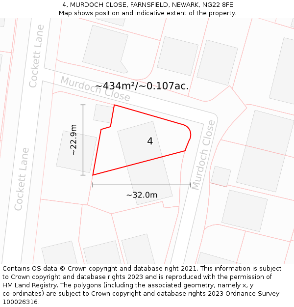4, MURDOCH CLOSE, FARNSFIELD, NEWARK, NG22 8FE: Plot and title map