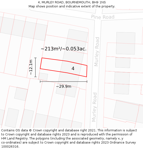 4, MURLEY ROAD, BOURNEMOUTH, BH9 1NS: Plot and title map