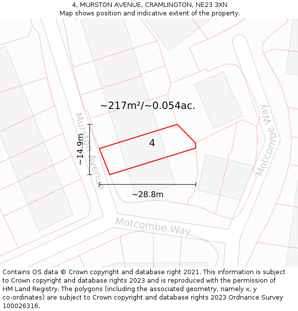 4, MURSTON AVENUE, CRAMLINGTON, NE23 3XN: Plot and title map