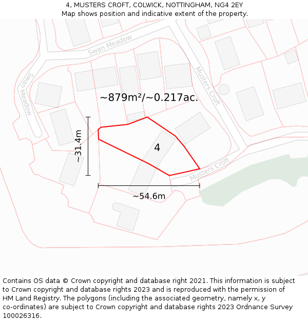 4, MUSTERS CROFT, COLWICK, NOTTINGHAM, NG4 2EY: Plot and title map