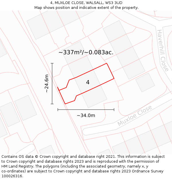 4, MUXLOE CLOSE, WALSALL, WS3 3UD: Plot and title map