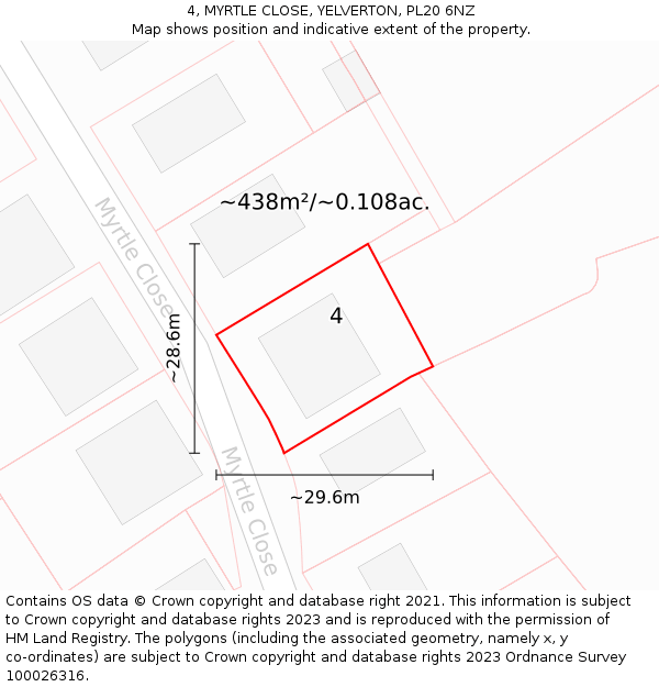 4, MYRTLE CLOSE, YELVERTON, PL20 6NZ: Plot and title map