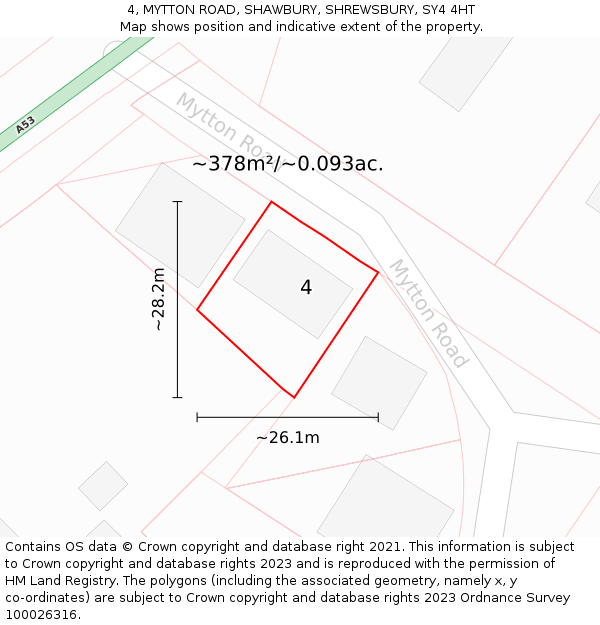 4, MYTTON ROAD, SHAWBURY, SHREWSBURY, SY4 4HT: Plot and title map