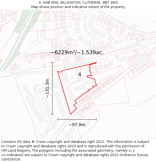 4, NAB RISE, BILLINGTON, CLITHEROE, BB7 9WG: Plot and title map
