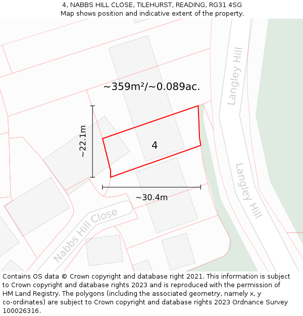 4, NABBS HILL CLOSE, TILEHURST, READING, RG31 4SG: Plot and title map