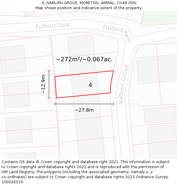4, NABURN GROVE, MORETON, WIRRAL, CH46 0SN: Plot and title map