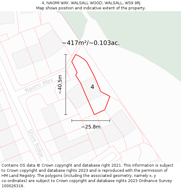 4, NAOMI WAY, WALSALL WOOD, WALSALL, WS9 9RJ: Plot and title map