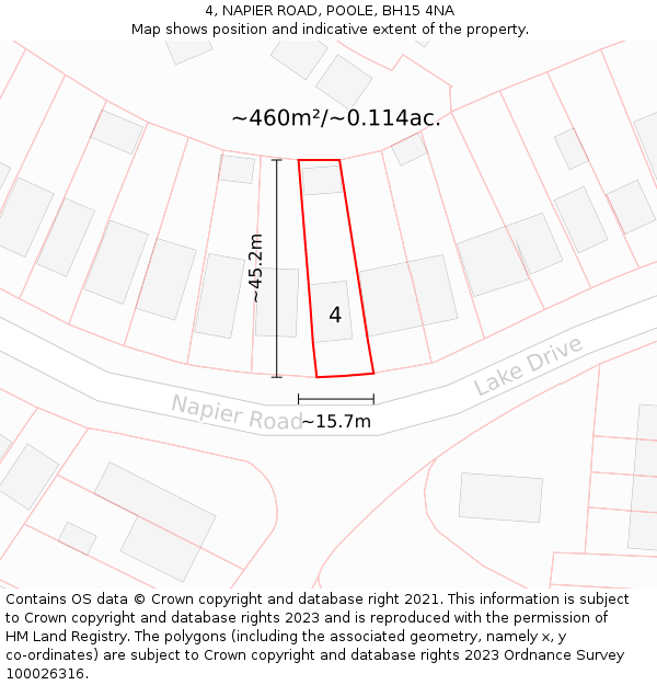 4, NAPIER ROAD, POOLE, BH15 4NA: Plot and title map