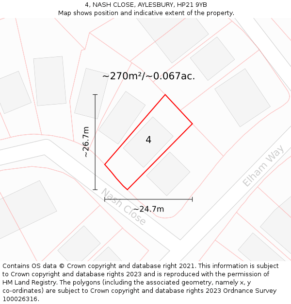 4, NASH CLOSE, AYLESBURY, HP21 9YB: Plot and title map