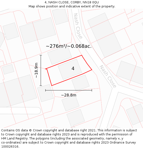 4, NASH CLOSE, CORBY, NN18 0QU: Plot and title map