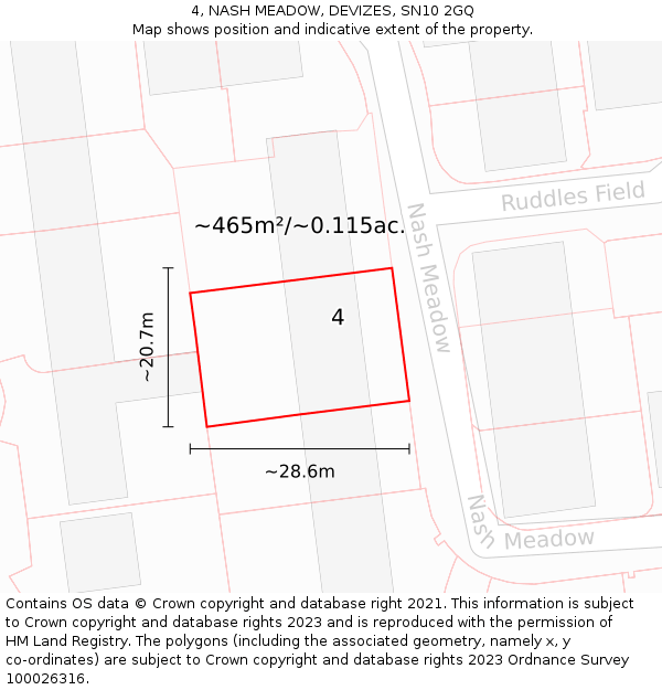 4, NASH MEADOW, DEVIZES, SN10 2GQ: Plot and title map