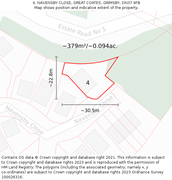 4, NAVENSBY CLOSE, GREAT COATES, GRIMSBY, DN37 9FB: Plot and title map