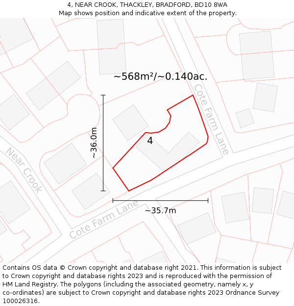 4, NEAR CROOK, THACKLEY, BRADFORD, BD10 8WA: Plot and title map