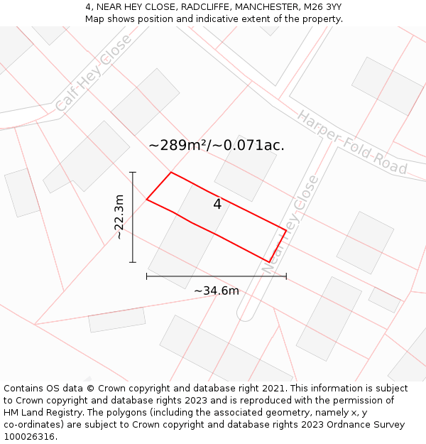 4, NEAR HEY CLOSE, RADCLIFFE, MANCHESTER, M26 3YY: Plot and title map