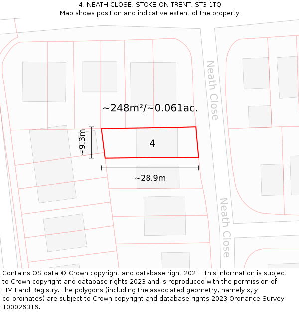 4, NEATH CLOSE, STOKE-ON-TRENT, ST3 1TQ: Plot and title map