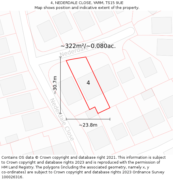 4, NEDERDALE CLOSE, YARM, TS15 9UE: Plot and title map