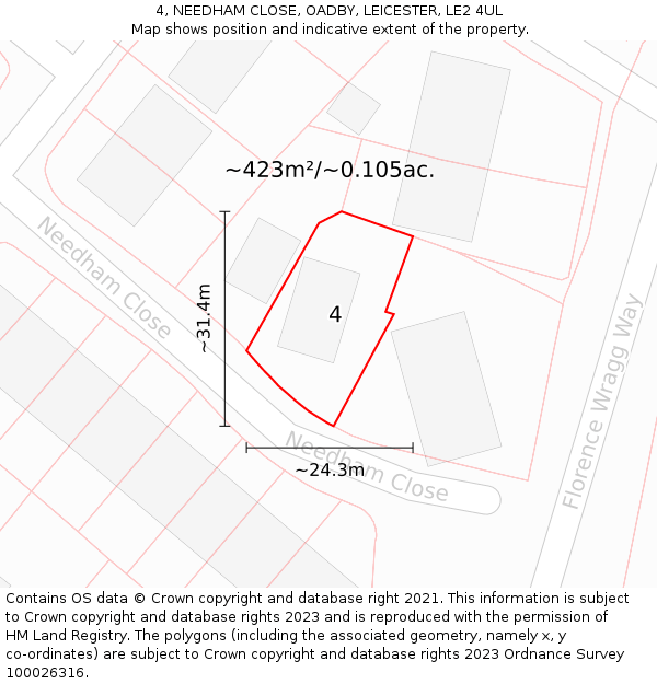 4, NEEDHAM CLOSE, OADBY, LEICESTER, LE2 4UL: Plot and title map