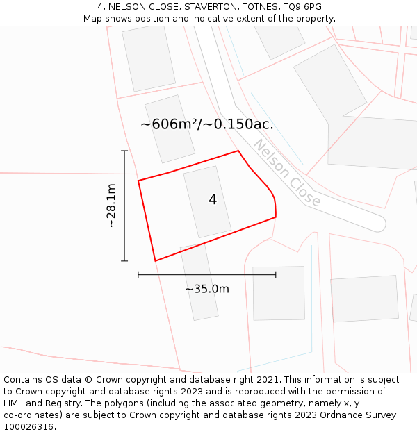 4, NELSON CLOSE, STAVERTON, TOTNES, TQ9 6PG: Plot and title map
