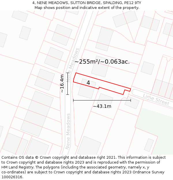 4, NENE MEADOWS, SUTTON BRIDGE, SPALDING, PE12 9TY: Plot and title map