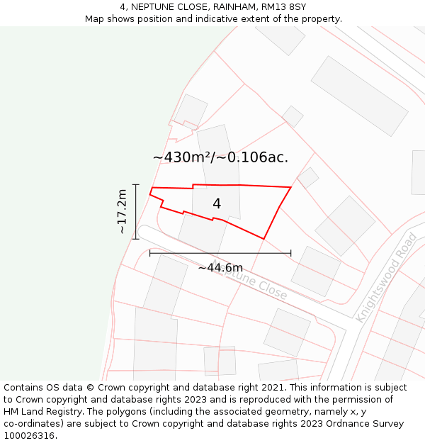 4, NEPTUNE CLOSE, RAINHAM, RM13 8SY: Plot and title map