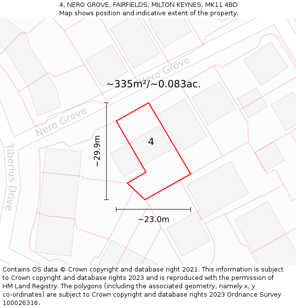 4, NERO GROVE, FAIRFIELDS, MILTON KEYNES, MK11 4BD: Plot and title map