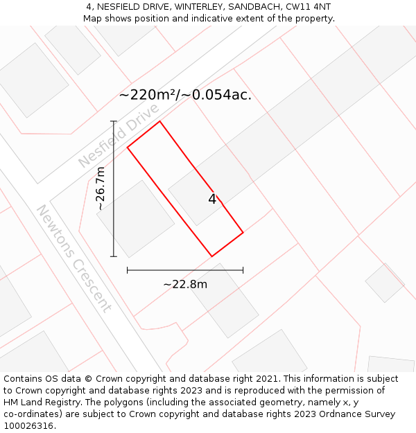 4, NESFIELD DRIVE, WINTERLEY, SANDBACH, CW11 4NT: Plot and title map