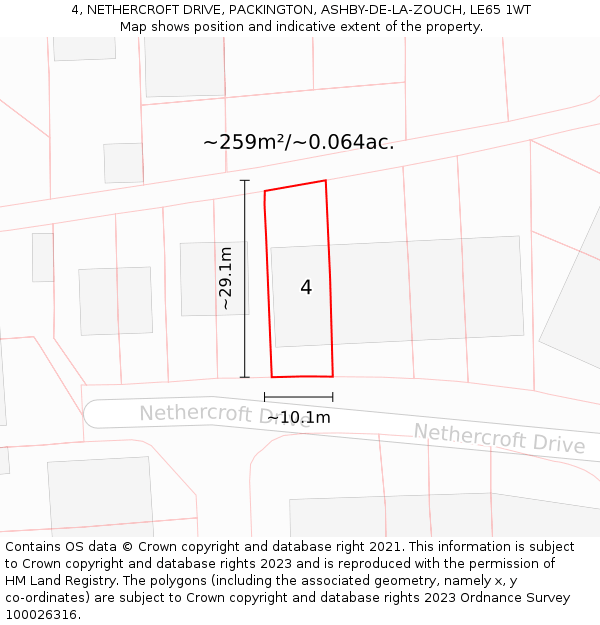 4, NETHERCROFT DRIVE, PACKINGTON, ASHBY-DE-LA-ZOUCH, LE65 1WT: Plot and title map