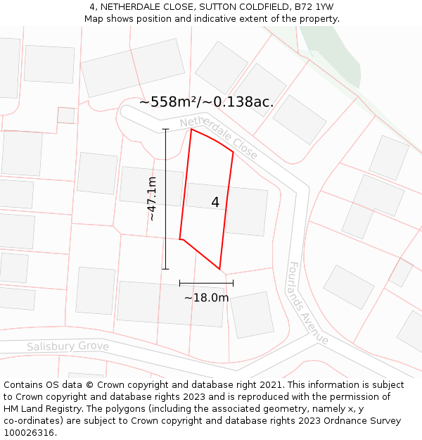 4, NETHERDALE CLOSE, SUTTON COLDFIELD, B72 1YW: Plot and title map