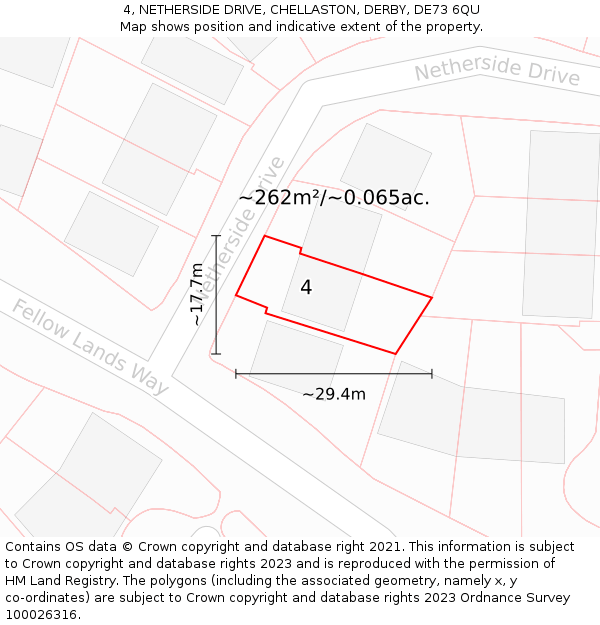 4, NETHERSIDE DRIVE, CHELLASTON, DERBY, DE73 6QU: Plot and title map