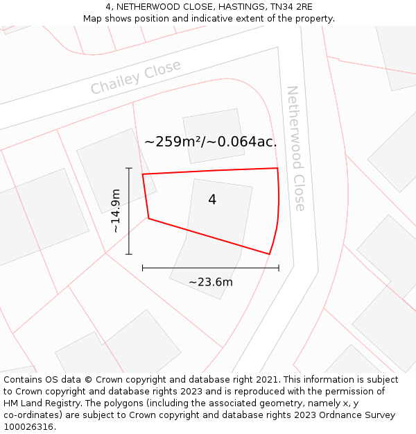 4, NETHERWOOD CLOSE, HASTINGS, TN34 2RE: Plot and title map