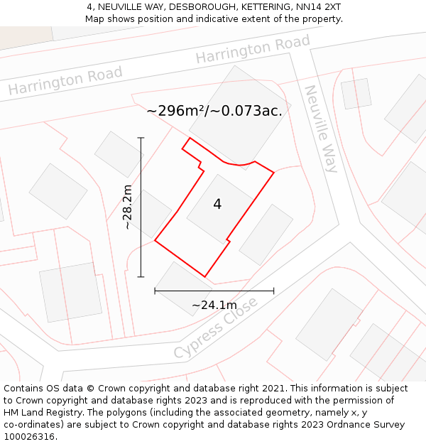 4, NEUVILLE WAY, DESBOROUGH, KETTERING, NN14 2XT: Plot and title map