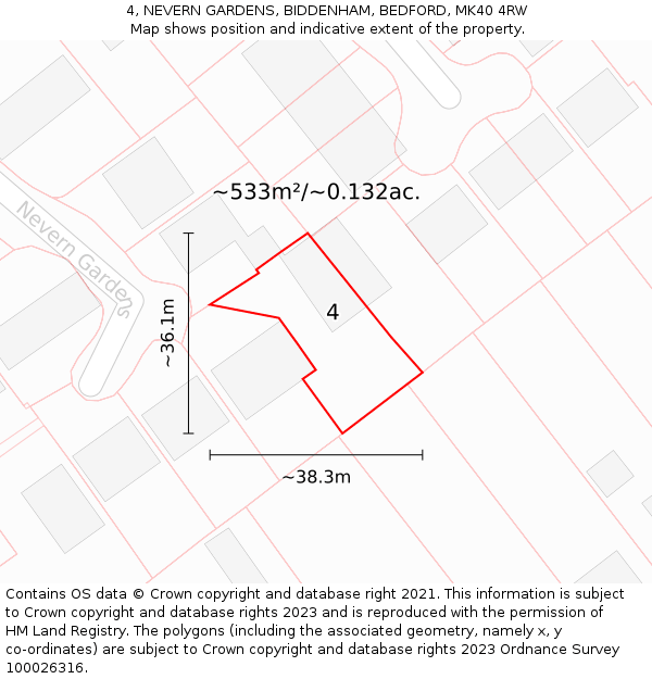 4, NEVERN GARDENS, BIDDENHAM, BEDFORD, MK40 4RW: Plot and title map