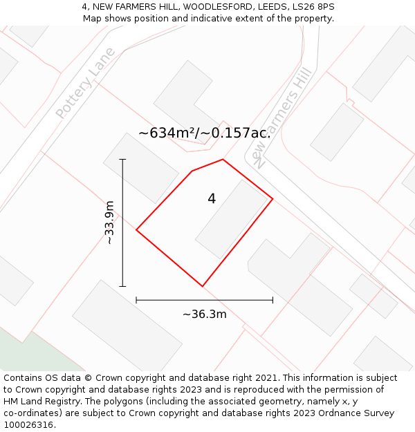 4, NEW FARMERS HILL, WOODLESFORD, LEEDS, LS26 8PS: Plot and title map
