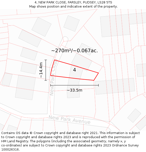 4, NEW PARK CLOSE, FARSLEY, PUDSEY, LS28 5TS: Plot and title map
